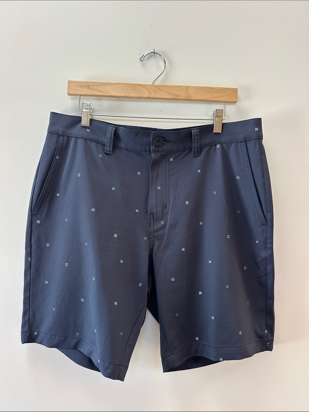 Travis Mathew Navy Micro Cross Embroidered Flat Front Shorts